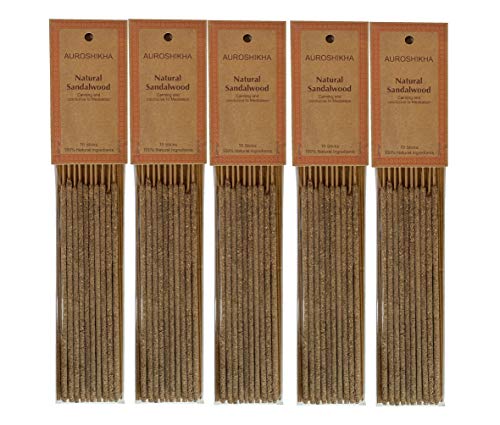 Auroshikha Natural Sandalwood - Incense Sticks (5 Pack, Total 50 Sticks)