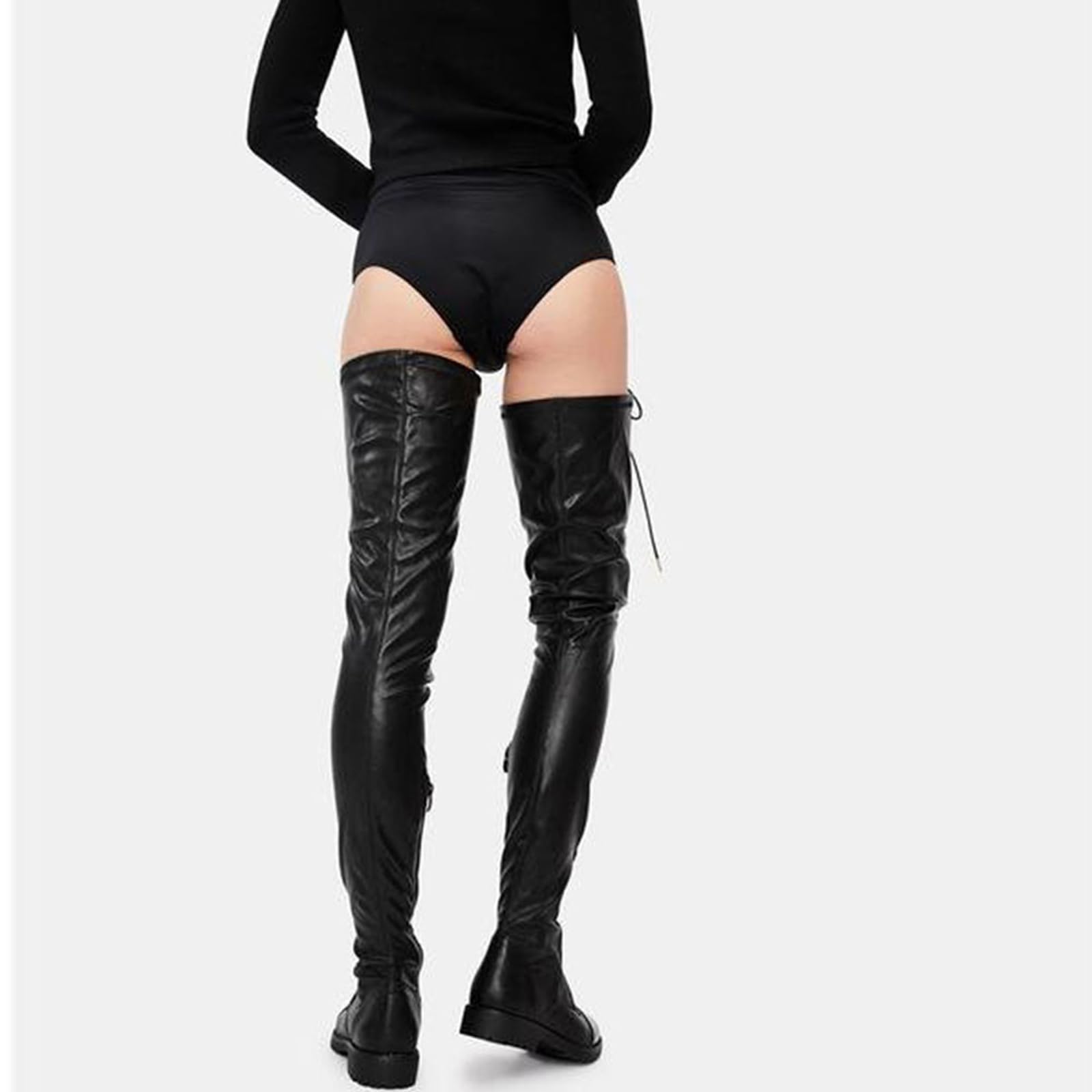Sexy Nightclub Lace-Up Lato Cerniera Tacco Basso Stivali Over-The-Knee Plus Size Stivali delle Donne