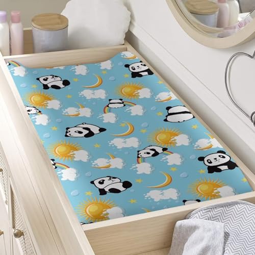 Image of Cute Panda Changing Pad Cover Infant Newborn Changing Table Covers Boys Girls Diaper Table Change Mat Sheet Cover Soft Washable