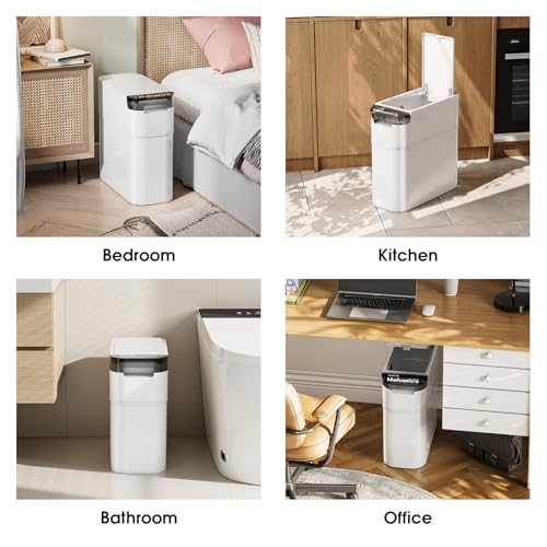 Joyzan 1054-JY-PY-W Slim Bathroom Trash Can With Lid,4 Gallons/15L Small Garbage Can With Press Top Lid, Plastic Pet Dog Proof Covered Trash Bin thumb #2