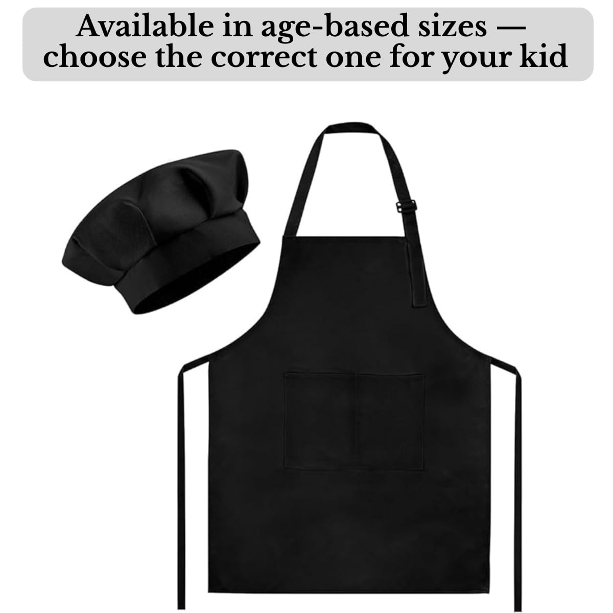 MAKSTILE Kids Apron with Chef Cap With Adjustable Neck Strap |Apron for Kids for Cooking, Baking, Painting & School Activities | Chef Apron for Girls & Boys | 3 to 6 Years | Size-50 x 37 cms (Black) 1