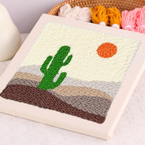 Image of PATPAT Cotton DIY Punch Needle Art Kit Beginners DIY Starry Night Punch Needle Art with Embroidery Needles,Tutorial,20x20cm Embroidery Hoop, Multicolor