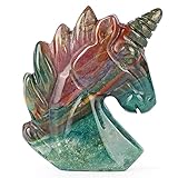 Artistone 2' Unicorn Crystal Gemstone Statue Figurine Sculpture Collection Hand Carved Reiki Healing Crystal Stone(Ocean Jasper)