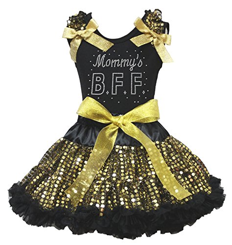 Conjunto negro oro falda lentejuelas camisa niña ropa 1-8Y