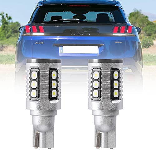 NSLUMO Bombillas de luz de marcha atrás, W16W T15 Bombilla LED para Peugeot 308 3008 508 4007 4008 RCZ W16W T15 921 Luz de respaldo LED 2x White Bombillas de luz de marcha atrás Lámpara de respaldo