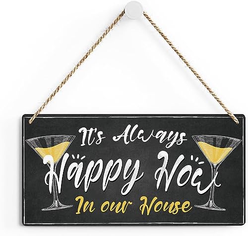 Rustic Wooden Kitchen Sign It's Always Happy How in Our House - Printed Hanging Door Decor for Home Kitchen 12'x6'