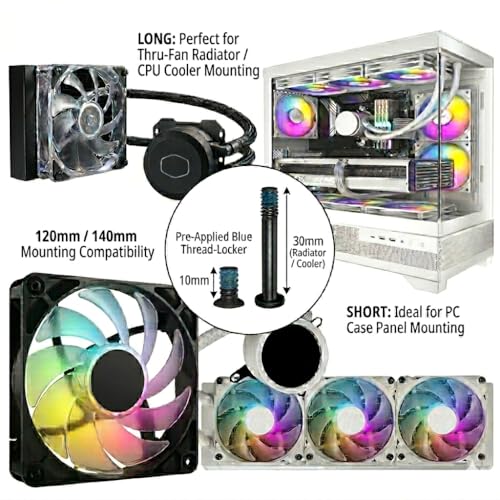 Image of Easycargo 80pcs PC Fan Screw Kit - Black Carbon Steel Screws with Blue Nylon Patch (30x UNC 6-32 30mm + 50x 10mm) - Compatible with 60mm to 360mm Radiator Fans, AIO Coolers, and PC Cases