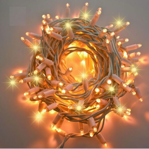 Generico CATENA LUMINOSA PROFESSIONALE LUCI NATALE E FESTE DA 10 METRI CON 90 MAXI LED REFLEX F8 A LUCE CALDA FISSA + 10 LED LUCE CALDA INTERMITTENTE CAVO BIANCO PROLUNGABILE IP44 CIELO STELLATO 220V