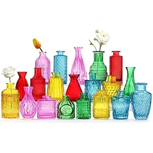 Color Bud Vases in Bulk -Glass Colorful Bud Vase Set Small Flower Vases for Centerpieces,Mini Vintage Vase for Rustic Wedding Decorations, Holiday Party Table Flower Decor (20 Colors)