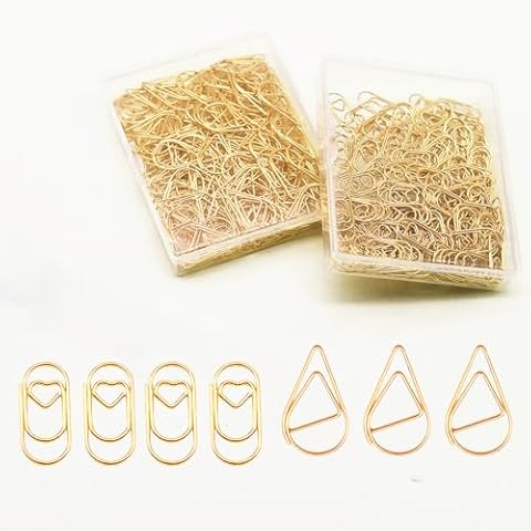 NELJIBEHU Small Gold Heart and Waterdrop Shaped PaperClips (300 Pcs Metal Made) for Office School Supplies Wedding Invitations Cover