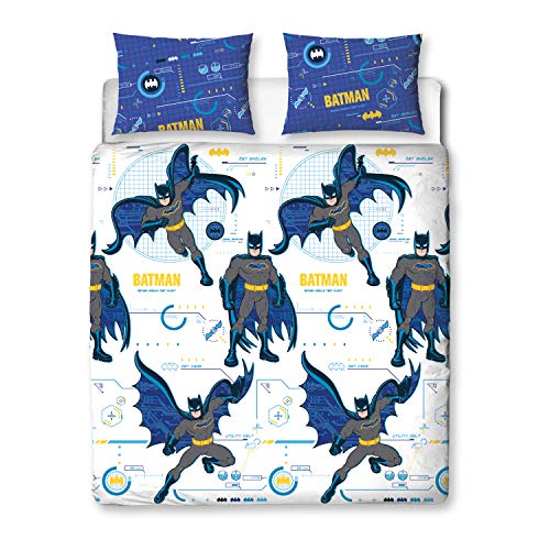 BATMAN Juego de Funda de edredón Doble con Licencia Oficial, diseño técnico | Funda de edredón Reversible de 2 Caras Azul con Funda de Almohada (Doble)