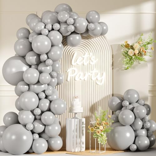 99pcs Gray Balloons 18/12/10/5Inch Matte Grey Balloon Arch Kit 18/12/10/5Inch for Birthday Baby Shower Anniversary Graduation Wedding Party Decorations