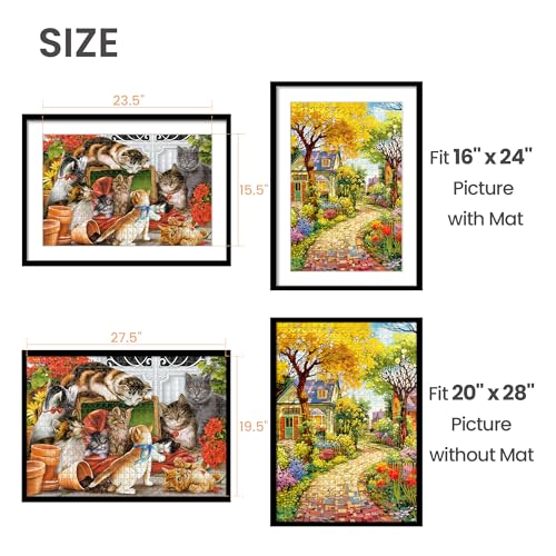 Image of upsimples 20x28 Picture Frame Set of 5, Display Poster 16x24 with Mat or 50.8x71.1 cm Without, Wall Hanging 1000 Pieces Puzzles Frames, Black