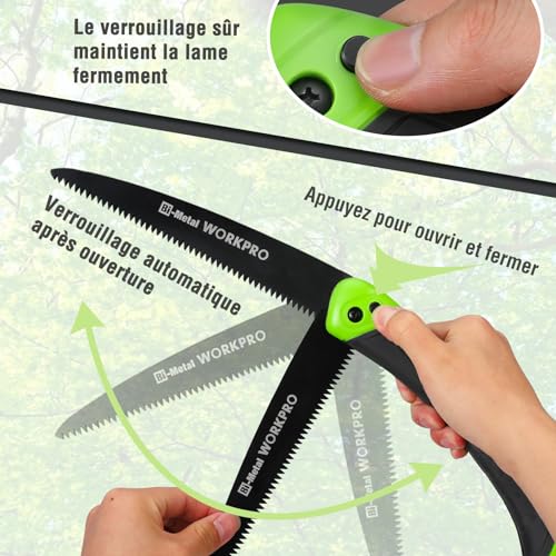 WORKPRO Scie Elaguer à Main Bimétal, Scie Pliante avec Dent à Triple de Coupe et Verrouillage de Sécurité pour Elagage, Emondage, Jardinage, Camping – Image 3