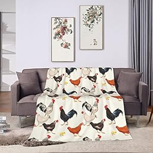 Cute Chicken Printed Blanket, Soft Fuzzy Flannel Plush Throw Blanket for Couch,Sofa Bed Decorative Blankets Funny Colorful Rooster Swaddle Baby Kids Blanket All Season 60″x50″