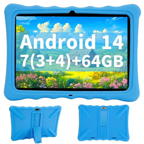 Veidoo Kinder-Tablet – 25,7 cm (10,1 Zoll) IPS-Augenpflege-Bildschirm, 7 GB (3 + 4) RAM, 64 GB ROM 512 GB erweiterbar, Dual-Kamera, WiFi 6, Octa-Core-Kindersicherungs-Tablet mit Silikon-Schutzhülle