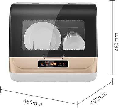 Mini Dishwasher - Tabletop Compact Dishwasher 45cm Portable Countertop Dishwasher 3 Programs, Intelligent Control, LED Display, Household, Apartment, Gold Disinfection 360° Cleaning