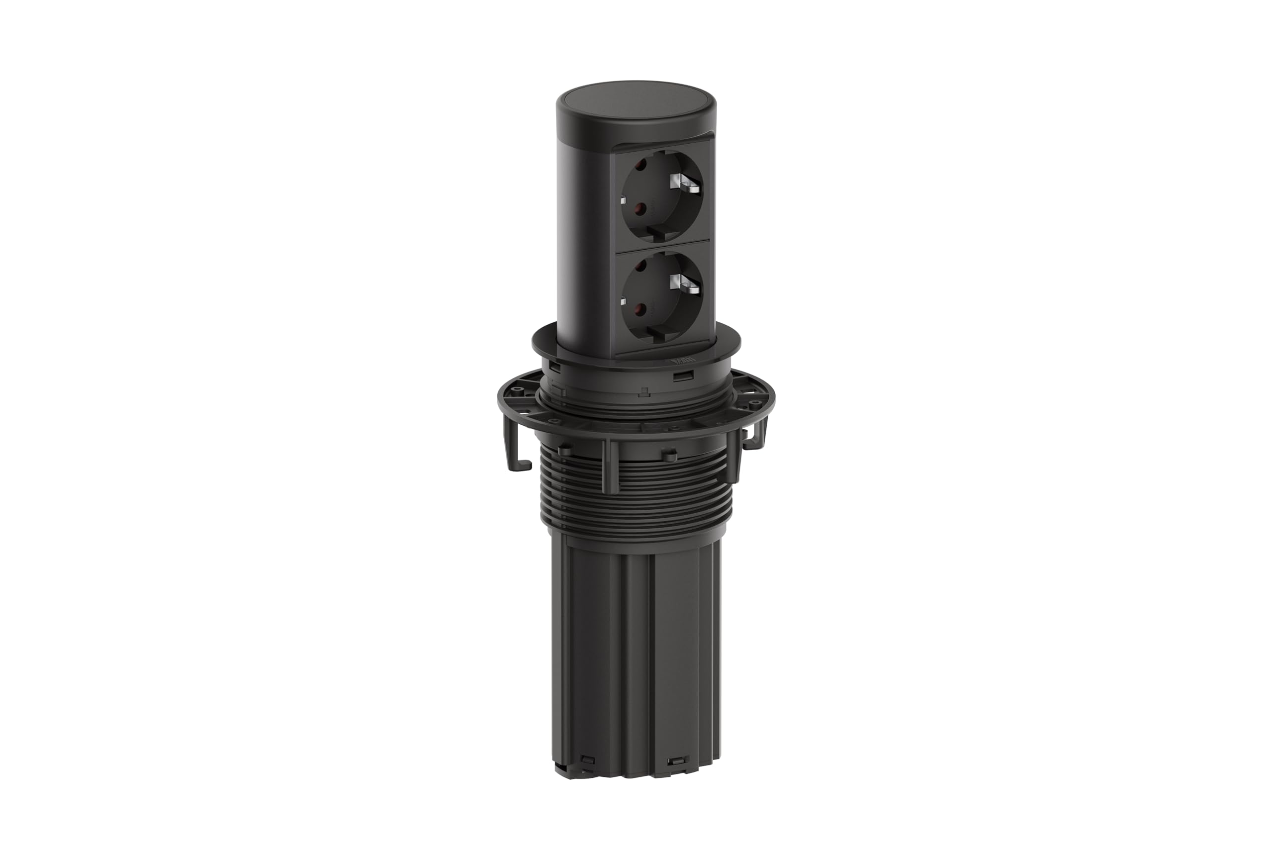 BACHMANN Presa a scomparsa Elevator 2, 2 scomparti con IP54, cavo da 2 m, per cucina e ufficio, effetto acciaio inox (spinta con le dita) (nero, 2 scomparti IP54)