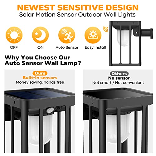 Outdoor Wall Light Fixtures, Solar Motion Porch Lights IP65 Waterproof 3 Lighting Modes for Patio Front Door Entryway, 2 Pack - Image 5