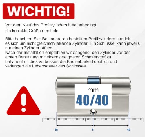Hengsong Zylinderschloss 40/40 Schließzylinder 80mm aus Zinklegierung