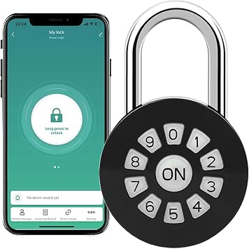 Smart Padlock, Password Lock with APP ControliOS/Android, Access via Bluetooth & Pin Codes,Suitable for Gym, Locker, Gates, Fence and Storage Black