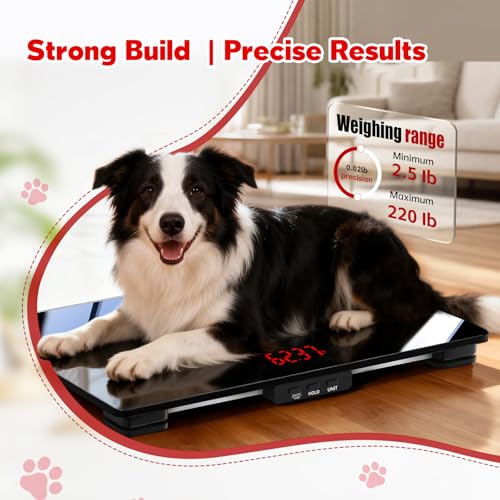 Dog Scale, 220lb Max / 0.02lb Accuracy Pet Scale, 25.6" x 17.7" Wide Platform Dog Scales for Large Breed, Built-in Smart Hold & Tare Function, 3 AAA Batteries Included by RAOYAN - Image 2