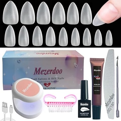 Short Almond Gel X Nail Tips Kit,510pcs Soft Gel Nail Tips Almond Shape,15 Size Pre-Shaped Matte Full Cover Acrylic Tip,15g Nail Glue For Press Ons Nails Tip,Mini Uv Nail Lamp,Easy Nail Extensions Set Cover