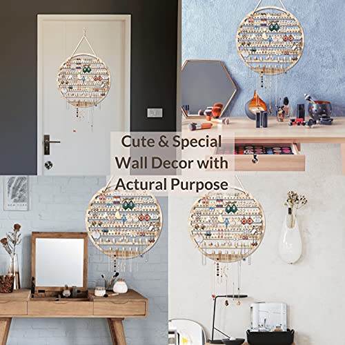 Wooden Jewelry Organizer Wall Mounted, Hanging Jewelry Organizer Earring Organizer Necklace Holder Bracelet Holder Over the Door, Jewelry Holder for Earrings, Necklaces &Rings (13Wx13L, rustic) - Thumbnail 5