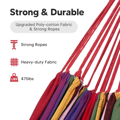 Image of SUNCREAT Hammocks Outdoor Camping Double Hammock, Two Person Hanging Hammock, Red & Yellow