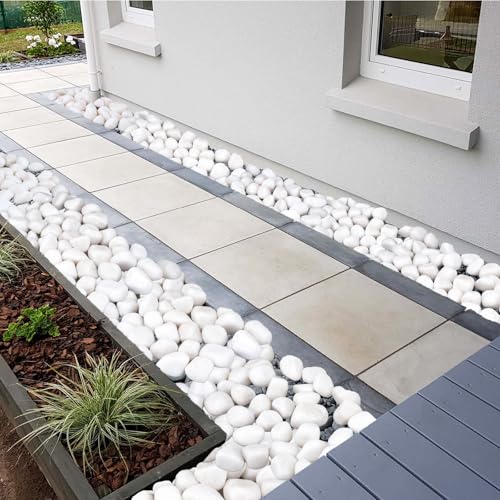 Image of Pulovin 40 lbs White Rocks for Landscaping, 2-3 Inch Large White Rocks for Plants, Decorative Polished Stones for Garden, Walkways, Yard, Plants Pots, Vases, Crafts