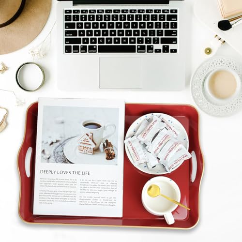Spsyrine Large Red Decorative Tray, Elegant Plastic Serving Tray with Handles, Coffee Table Tray for Ottoman, Living Room, Home Decor 17.3"*11.8"*2" by Spsyrine - Used condition - Image 2