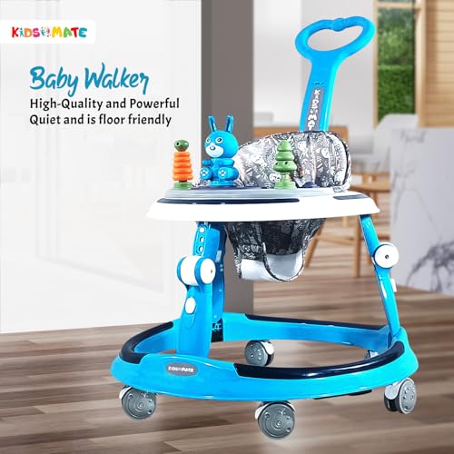 Image of Kidsmate 360 Baby Walker for Boys & Girls | 6-24 Months | 7-Level Height Adjustment | Musical RGB Lights | Dual Tray for Food & Toys | Safe, BPA-Free & Comfortable Baby Walker (Radiant Blue)