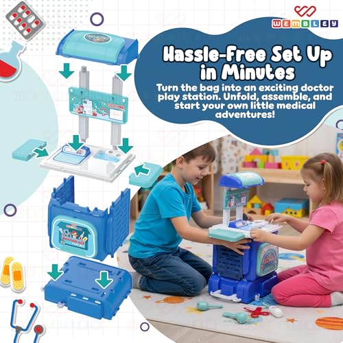 Image of Wembley Doctor Set for Kids 3+ Years | 2-in-1 Pretend Play Medical Kit with Stethoscope & 26 Pieces | Portable Doctor Playset for Boys & Girls | Role Play Toy | Birthday Gift for Kids
