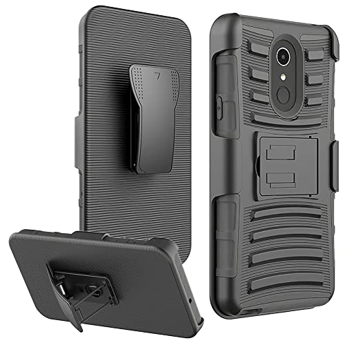 NEM Heavy Duty Holster Case Compatible with LG Stylo 5 / Stylo 5 Plus/Stylo 5X (2019), – Shockproof Dual Layer Phone Cover with Kickstand & Belt Clip (Black)