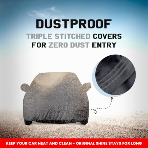 Image of Autofact Car Body Cover Compatible with Maruti Dzire 2025 Onwards | Triple-Stitched, Windproof with Buckle Belt, Elastic Hem, UV Protection, Scratchproof & Dustproof, Soft Feather-Like Fabric