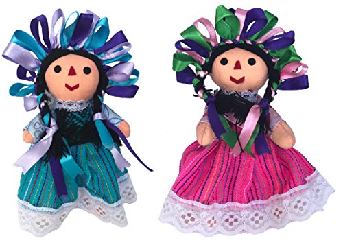 Muñecas de trapo mexicanas artesanales 2 pack 7 pulgadas miniatura 3