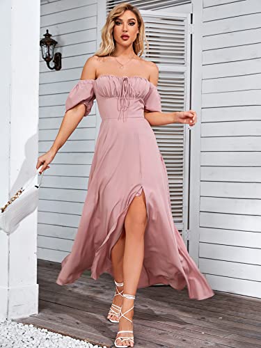 Image of KUTUMAI Women Summer Puff Sleeve Off Shoulder Floral Flowy Long Maxi Dress