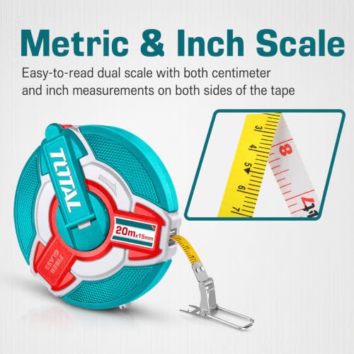 Image of TOTAL 20m Fibreglass Measuring Tape, Metric & Inch, 3:1 Fast Rewind,