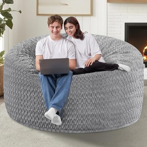 Image of HABUTWAY 4FT Bean Bag Chair,Giant Bean Bag Chairs for Adults,Big Bean Bags with Memory Foam Filled, Large Beanbag Chairs with Chevron Plush Cover-Grey