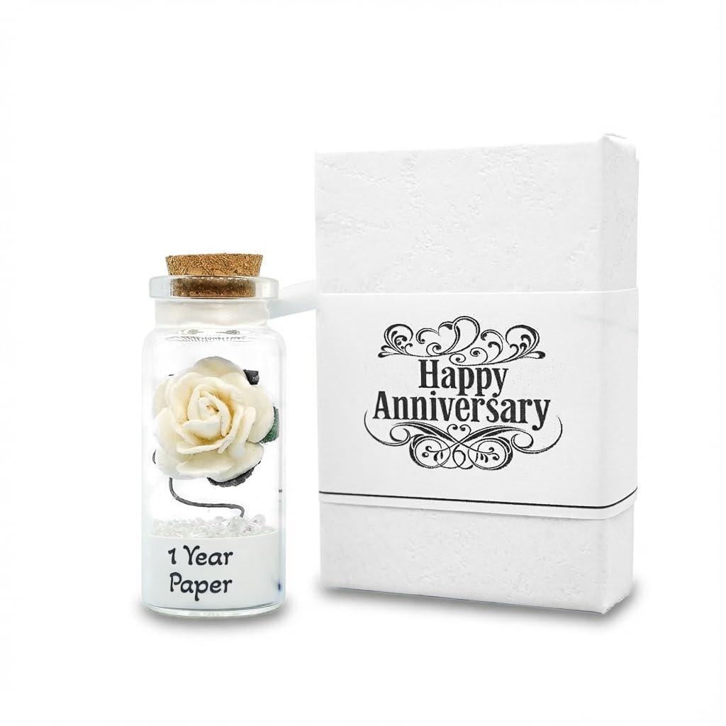 1st Paper Anniversary Gift – Handmade Miniature Paper Rose Keepsake – Unique 1 Year Wedding Anniversary Present for Husband or Wife