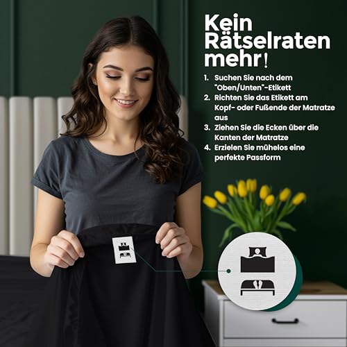Utopia Bedding - Spannbettlaken 180x200cm Bis 30 cm - Schwarz – Ansicht 5