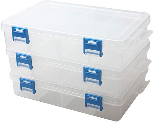 BangQiao Paquete de 3 cajas de almacenamiento de piezas de plástico y caja divisora ajustable para hardware y manualidades, 8 rejillas, transparente