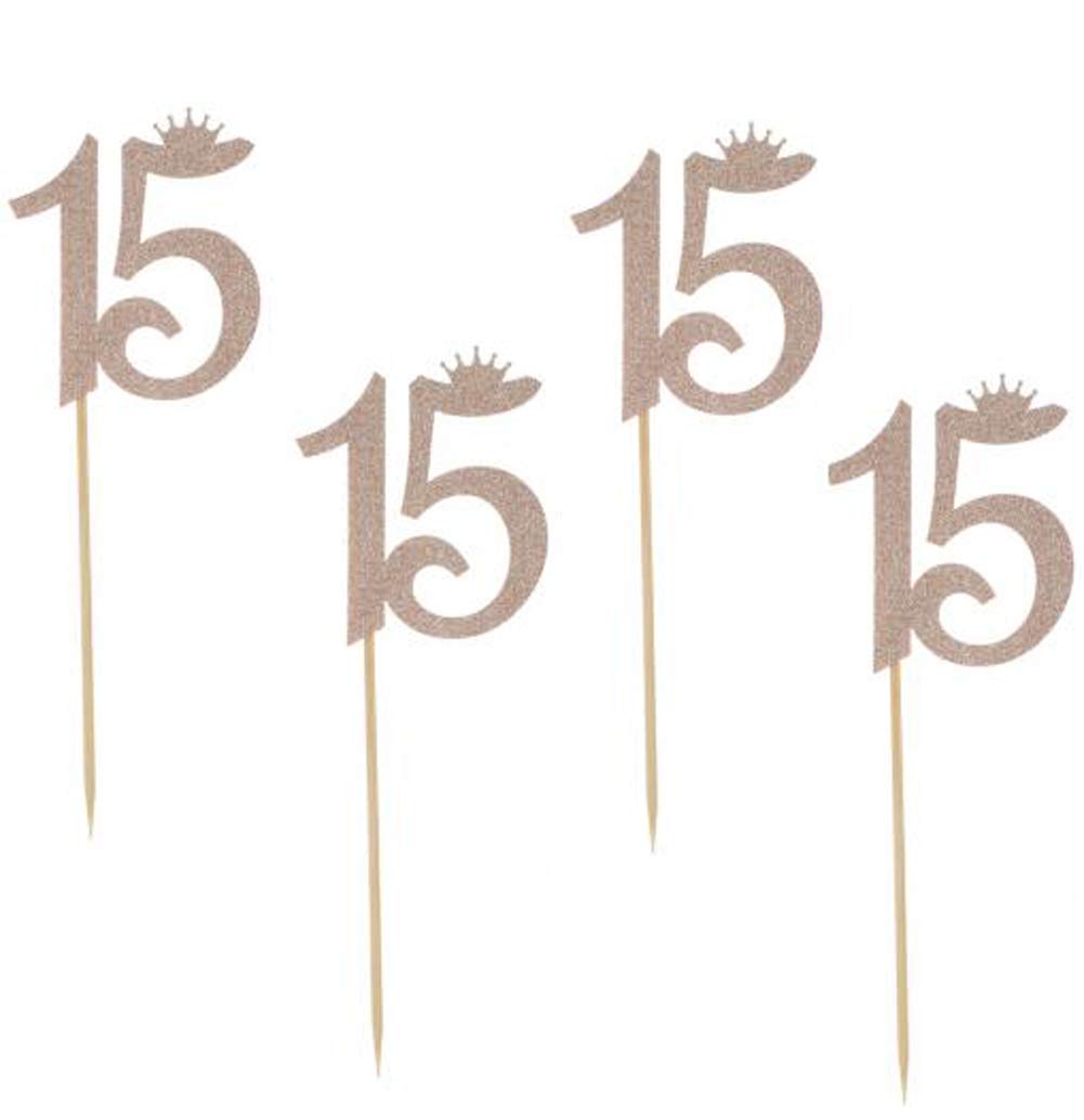 Buy 24 Pack of Glitter Rose Gold Number"15" Cupcake Toppers 15th