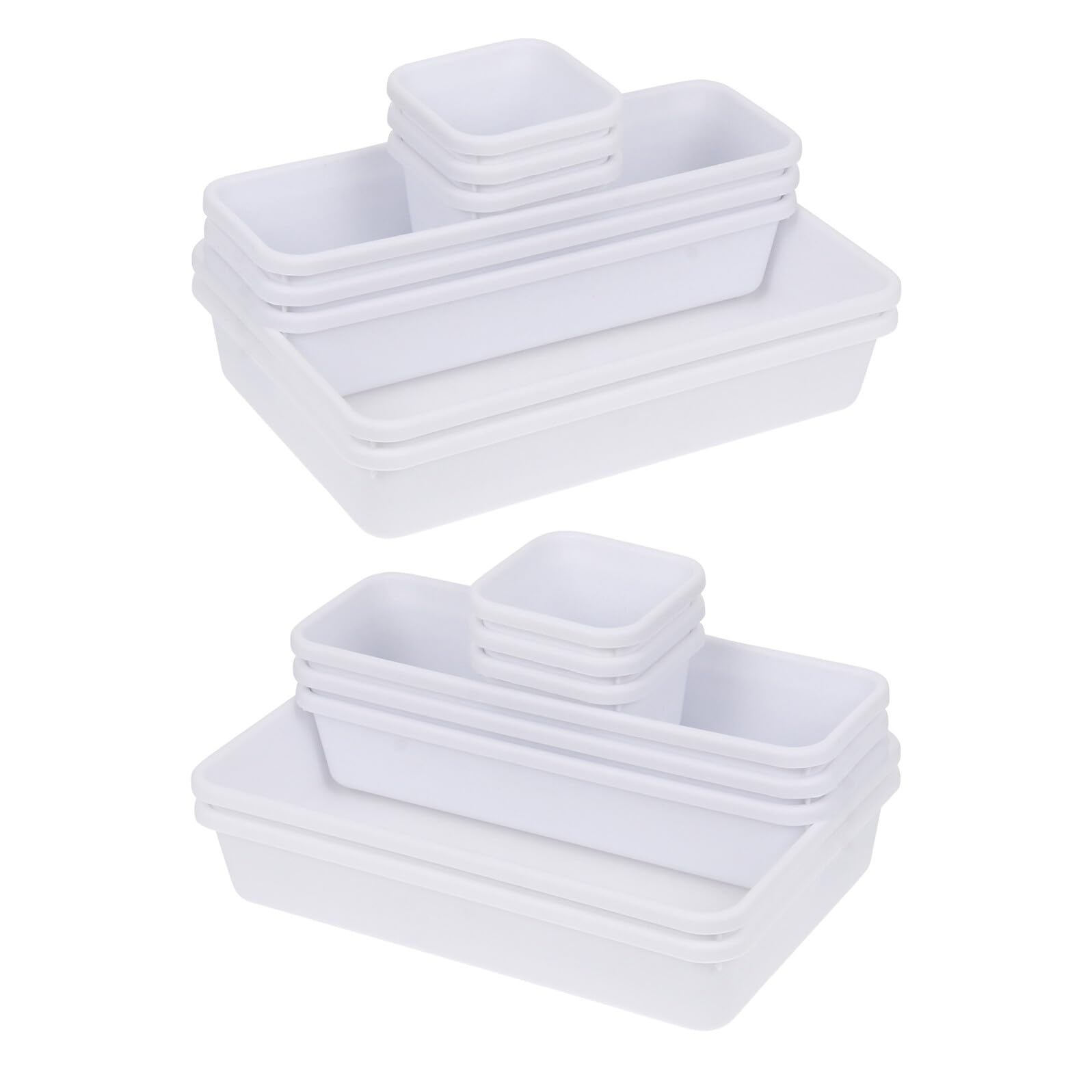 Organizer da Scrivania Modulare 16 Pezzi in Plastica Bianca, Scatole Portaoggetti per Trucco e Cosmetici, Divisori per Cassetti per Bagno e Uso Domestico