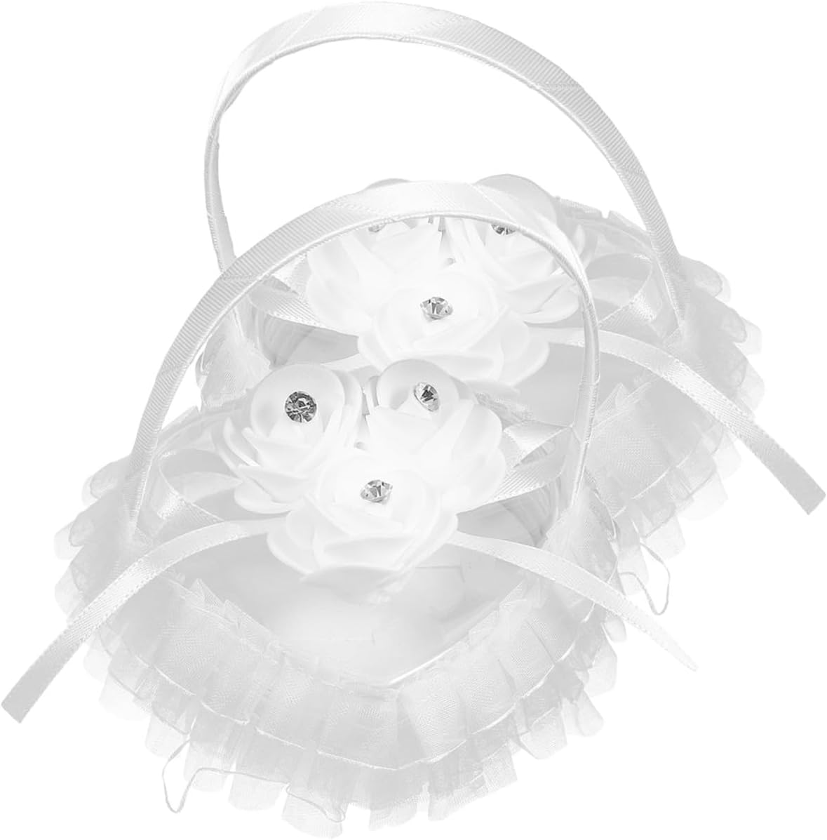 BESPORTBLE 2pcs Heart Shaped Wedding Ring Pillow with Lace Flowers and Rhinestones Decorative Ring Bearer Pillow Case for Wedding Ceremony and Engagement for Bridal Party