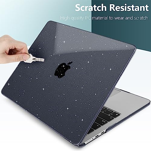 Image of DONGKE Compatible with MacBook Air 13.6 inch Case M4 M3 M2 2025 2024 2023 2022 A3240 A3113 A2681, Glitter Bling Plastic Hard Shell & Keyboard Cover for MacBook Air M4 13 inch Case, Sparkly Black
