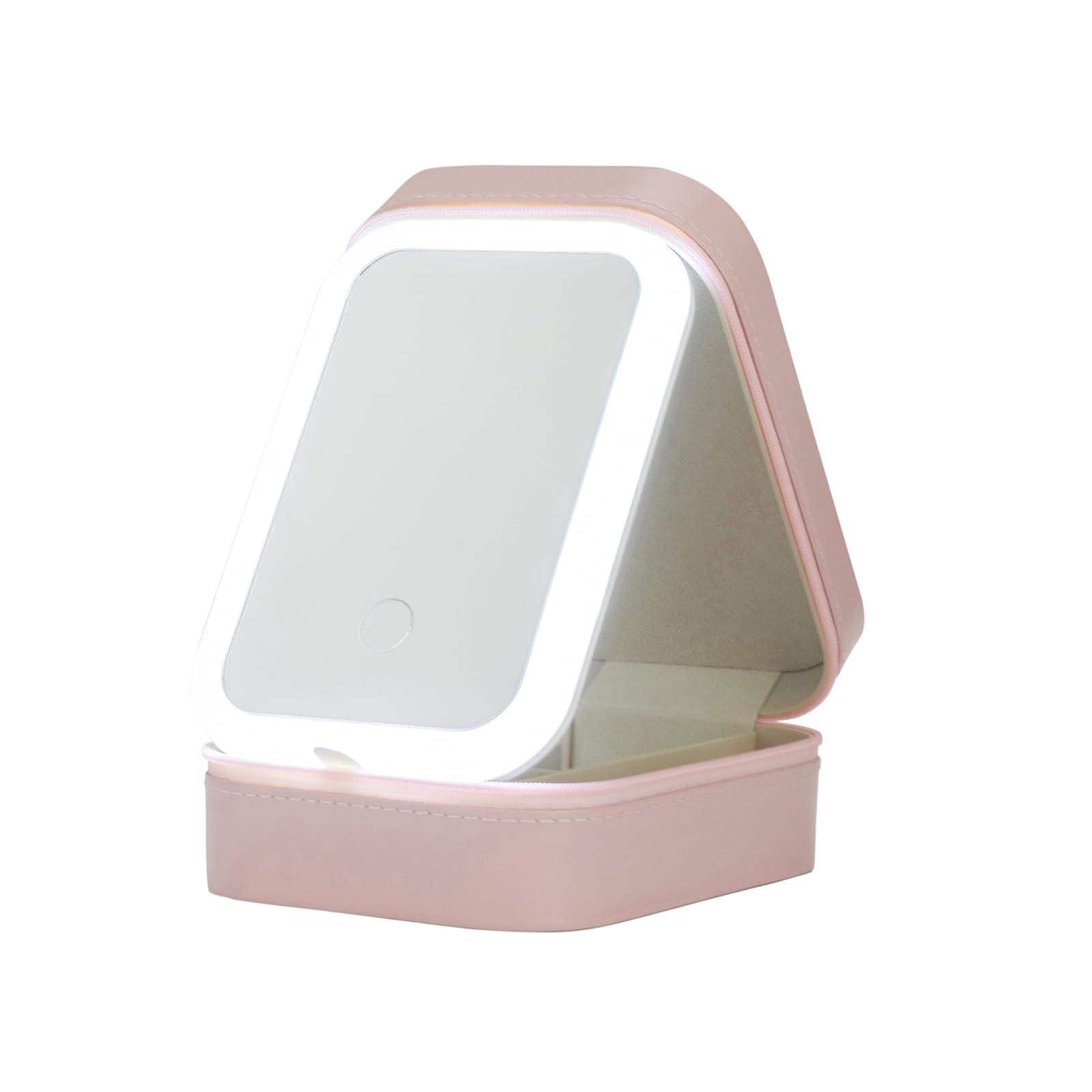 Beslands Neceser de Maquillaje con Espejo LED, Estuche de Maquillaje Pequeño con Luz LED de 3 Colores, Organizador de Cosméticos de Viaje Portátil con Separadores, Rosa