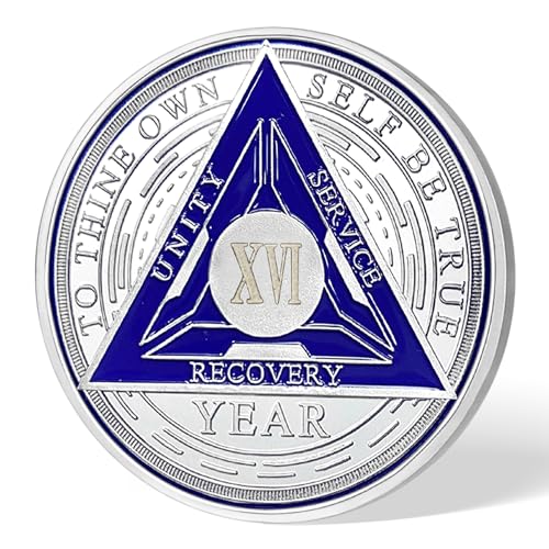 Image of Imasoner 16 Year Sobriety Coin Alcoholics Anonymous Medallion Sobriety Chip Anniversary Token Recovery Gift