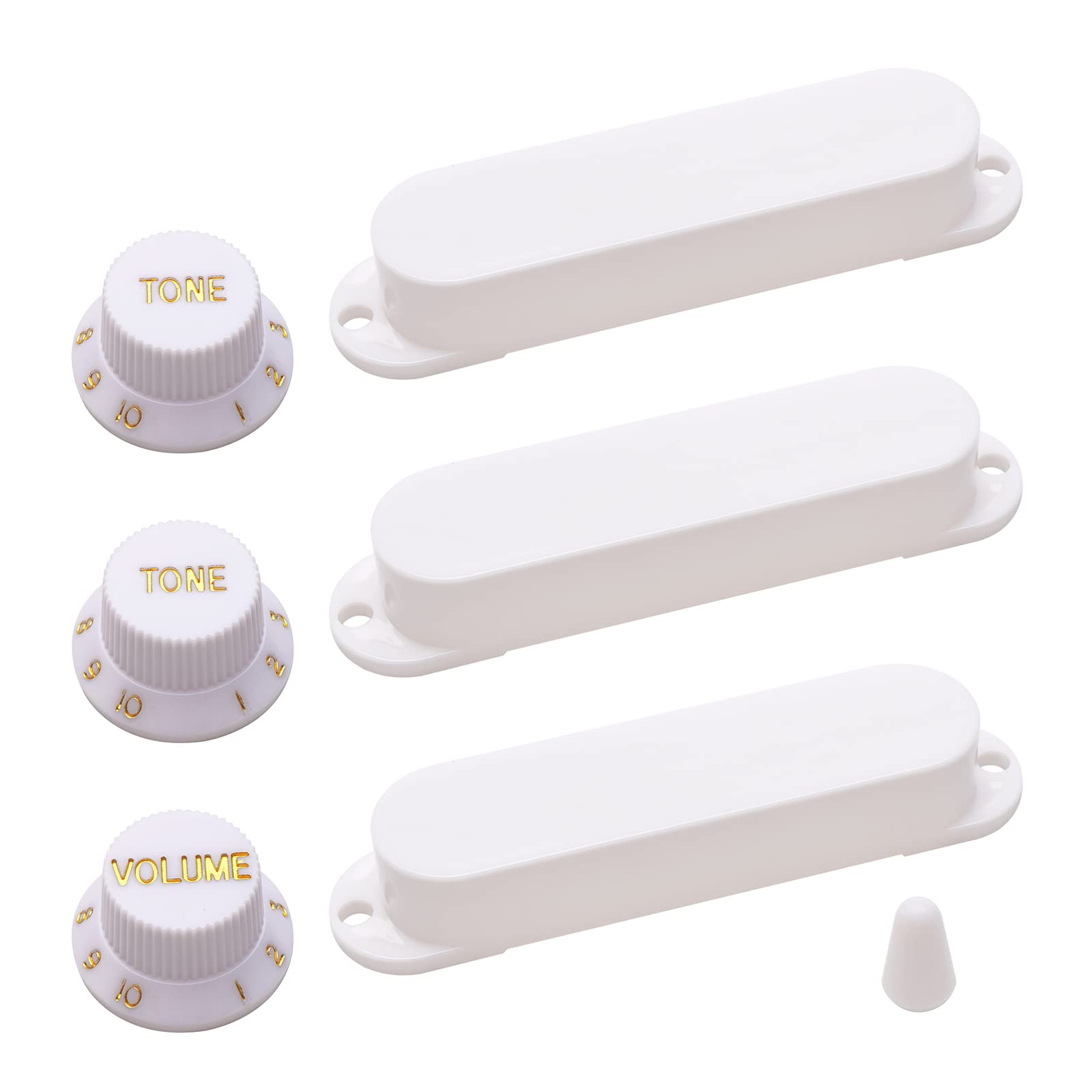 Swhmc Single Coil Guitar Pickup Covers Kit Closed Plastic Pickup Shell for Electric Guitar Accessories, with 2 Tone 1 Volume Knobs Switch Cap Set(White 3PCS)