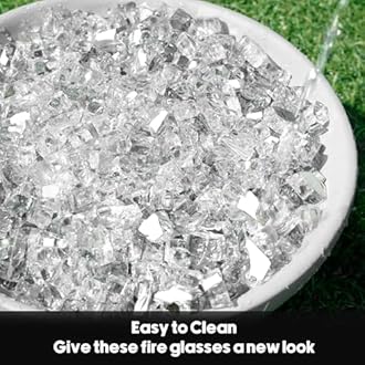 Skyflame 15LB Fire Pit Glass, High Luster Tempered Fire Glass Pellets for Fire Pit Table and Fire Bowl, 1/2-Inch Platinum